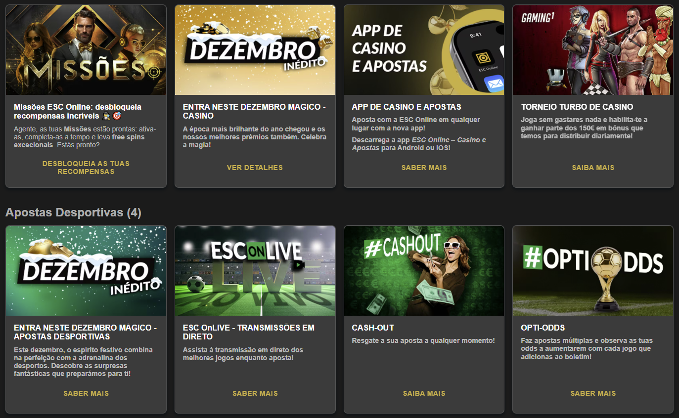Painel de bónus no Esc Casino